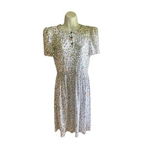 Taurus II Vintage 80s Dress Abstract Print Short Sleeve Button Front Size 8